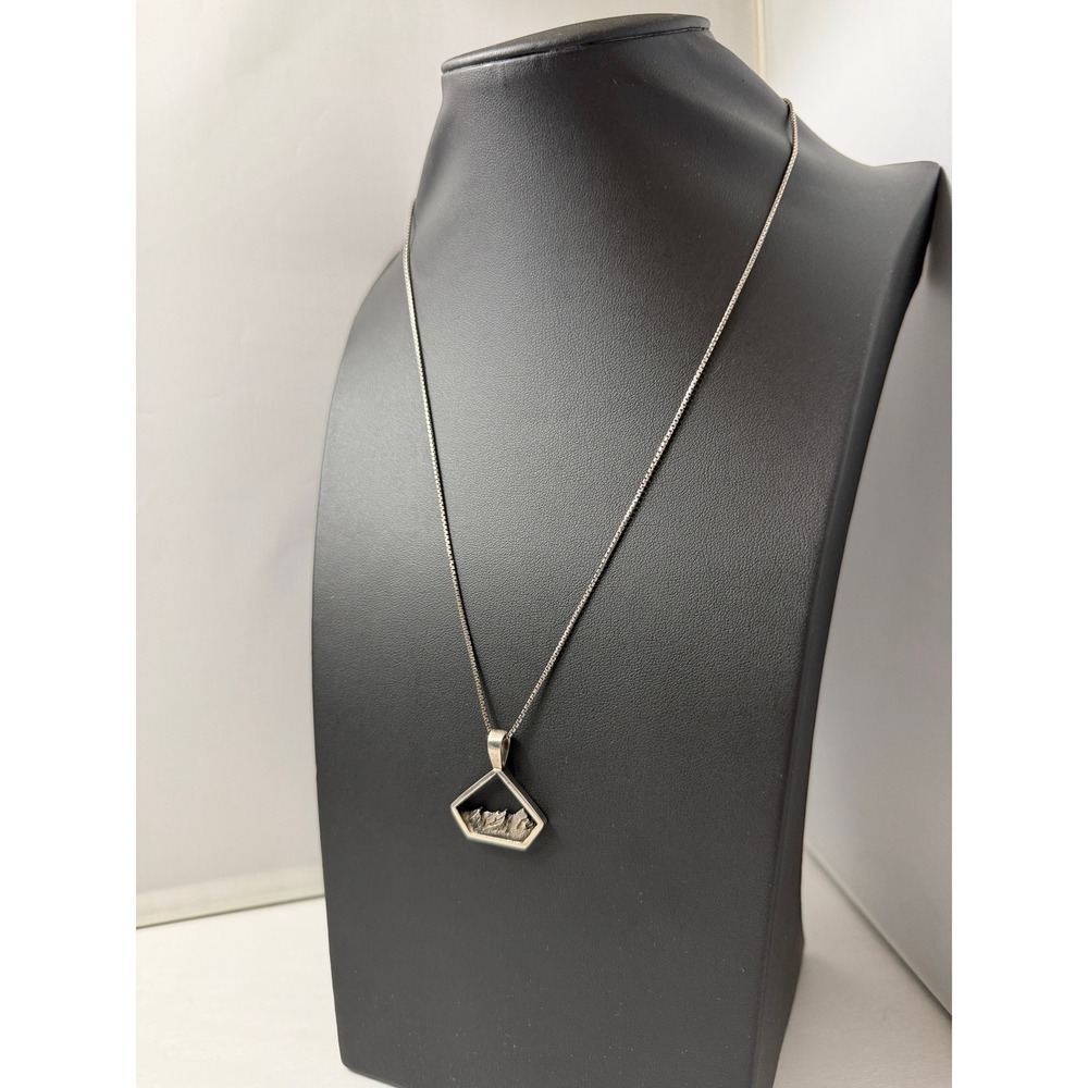 Sterling Silver 925 Mountain Range Geometric Pentagon Pendant Box Chain Necklace - Picture 2 of 9